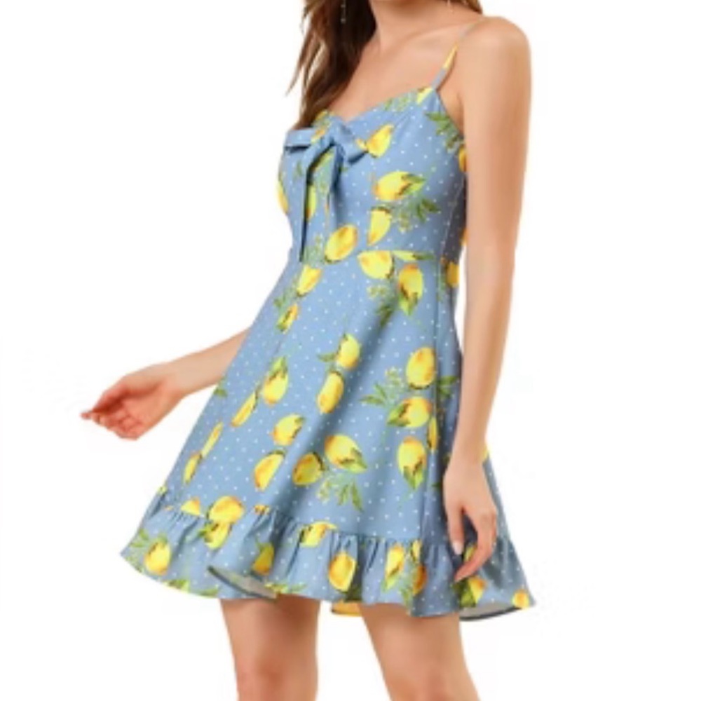 Allegra K Blue and Yellow Patterned Dress/B087